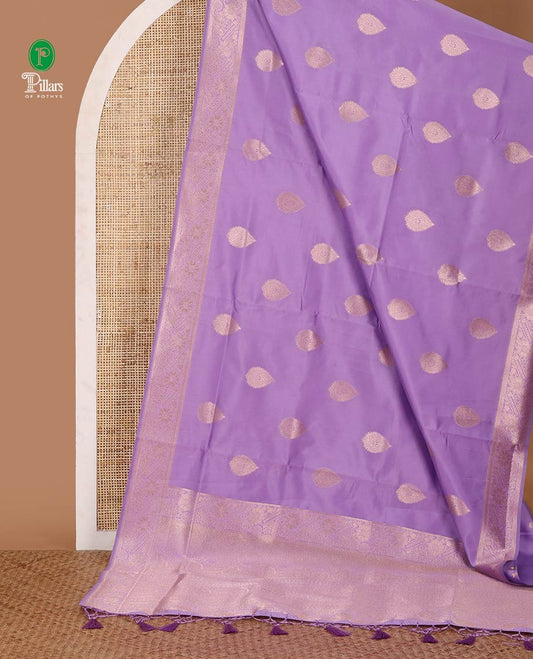 Lavender rose copper zari buttas elite soft silk saree,traditional zari border, intricately woven pallu & flower zari butta blouse