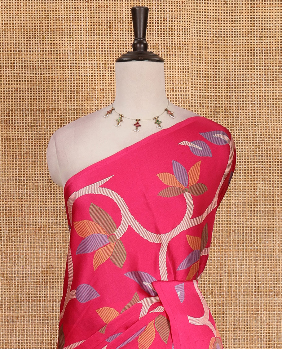 Borderless rani pink jamdani weaving design gajji silk saree and  jamdani design self pallu along with printed blouse