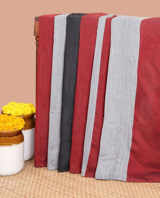 Multi-color striped jute cotton saree with selg border & Self pallu, tussels alonf with contrast blouse