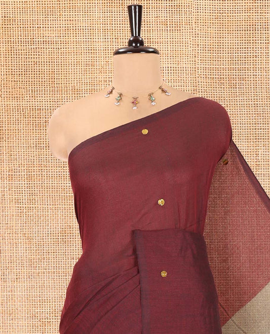 Borderless Maroon Khadi Mul Cotton Saree, Adorned with Sequins Work All Over Its Body, Complemented by Contrast Pallu of Sequins Work and Paired with a Contrast Blouse