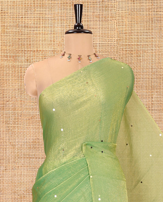 Borderless Lime Green Fendy Chiffon Saree, Gleamed Up with Sequin Work on Its Body, Highlighted by a Self-Pallu of Sequin Work, and Paired with a Matching Blouse