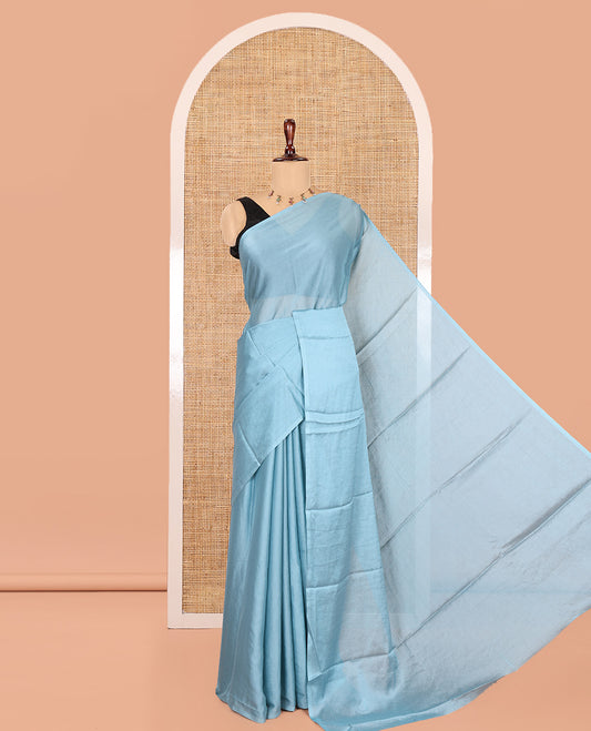 Borderless Dusky Blue Plain Crushed Rangoli Chiffon Saree, Comes with a Matching Designer Blouse