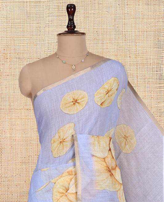 Borderless Lavender Nentharanga Chips Printed Chanderi Cotton Saree, a Piping Border, Matching Blouse
