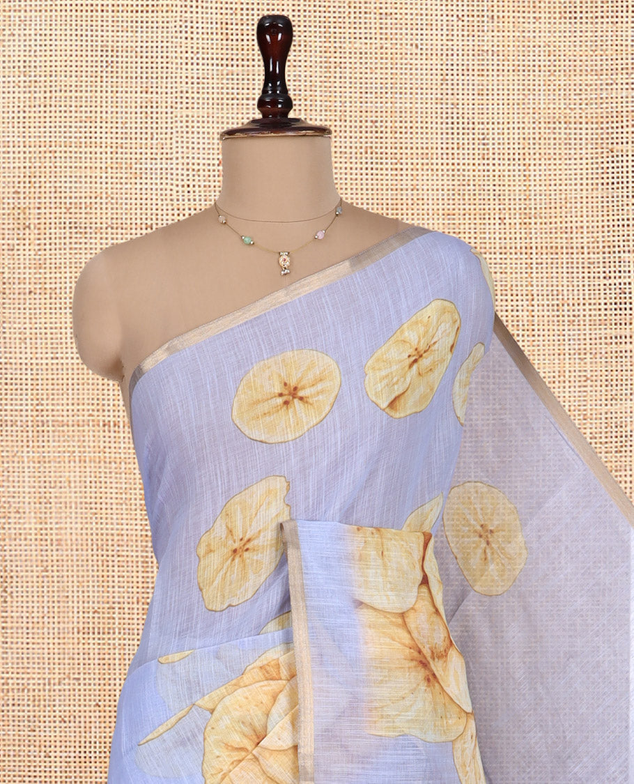 Borderless Lavender Nentharanga Chips Printed Chanderi Cotton Saree, a Piping Border, Matching Blouse
