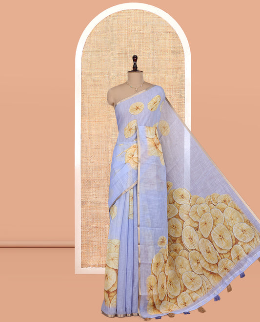 Borderless Lavender Nentharanga Chips Printed Chanderi Cotton Saree, a Piping Border, Matching Blouse