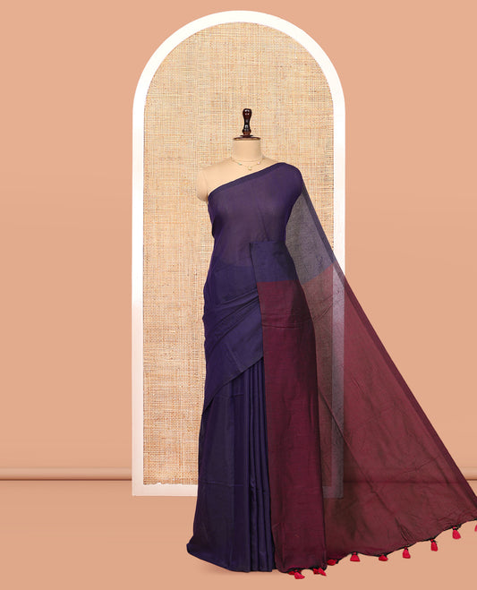 Borderless Violet-Purple Plain Design Khadi Cotton Saree