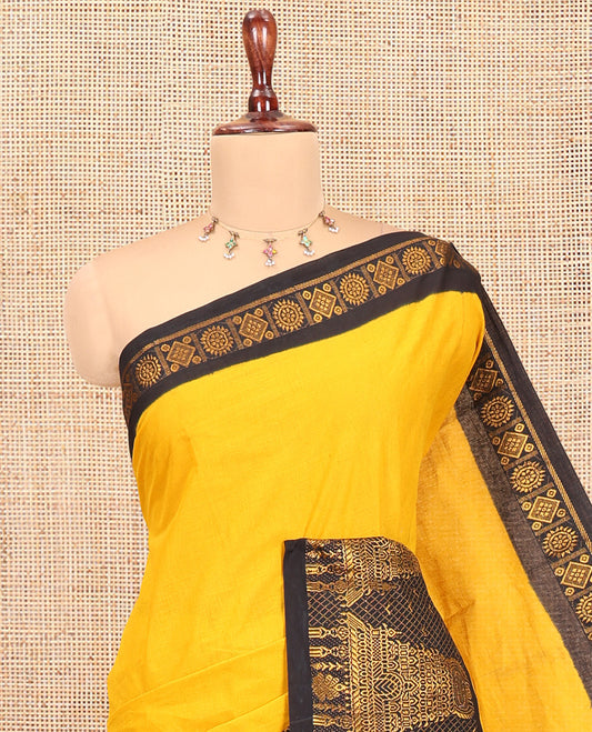 Mustard Plain Sungudi Cotton Saree