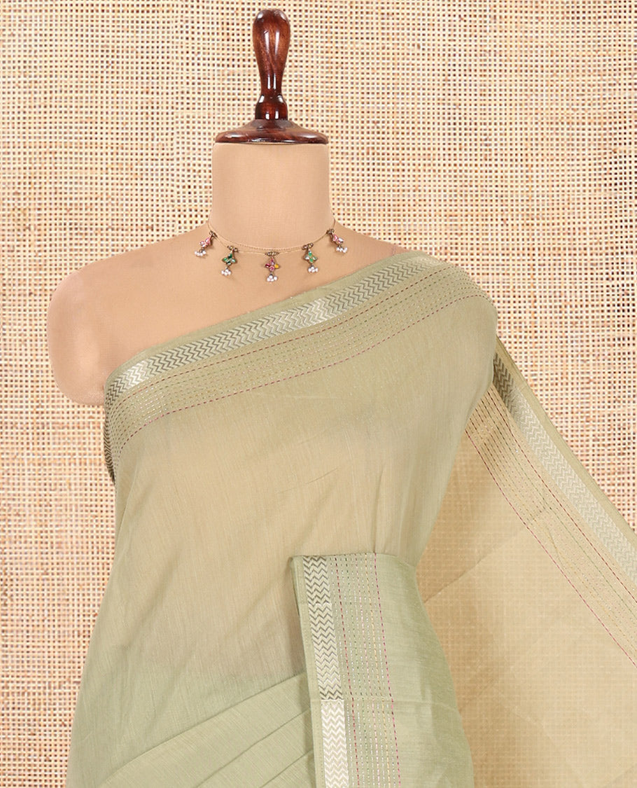 Pista Green Plain Chanderi Cotton Saree
