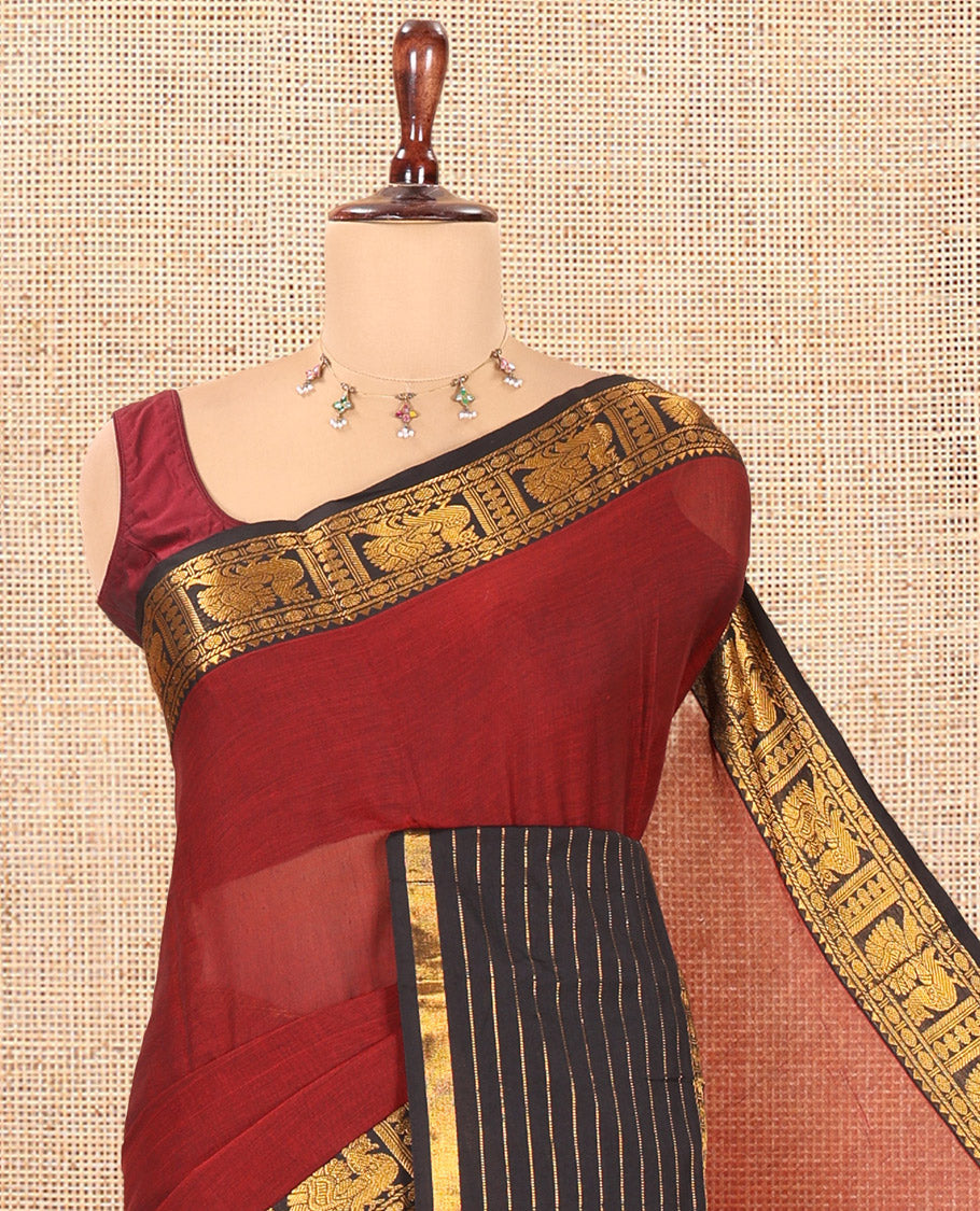 Maroon Plain Mercerised Cotton Saree