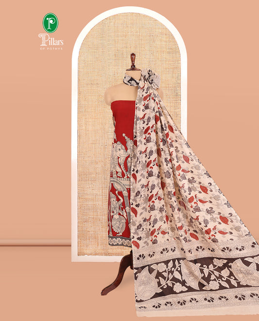 Maroon-Black Cotton Material Chudidar, Kalamkari Print Skirt, Contrast Bottom, Kalamkari Print Dhavani