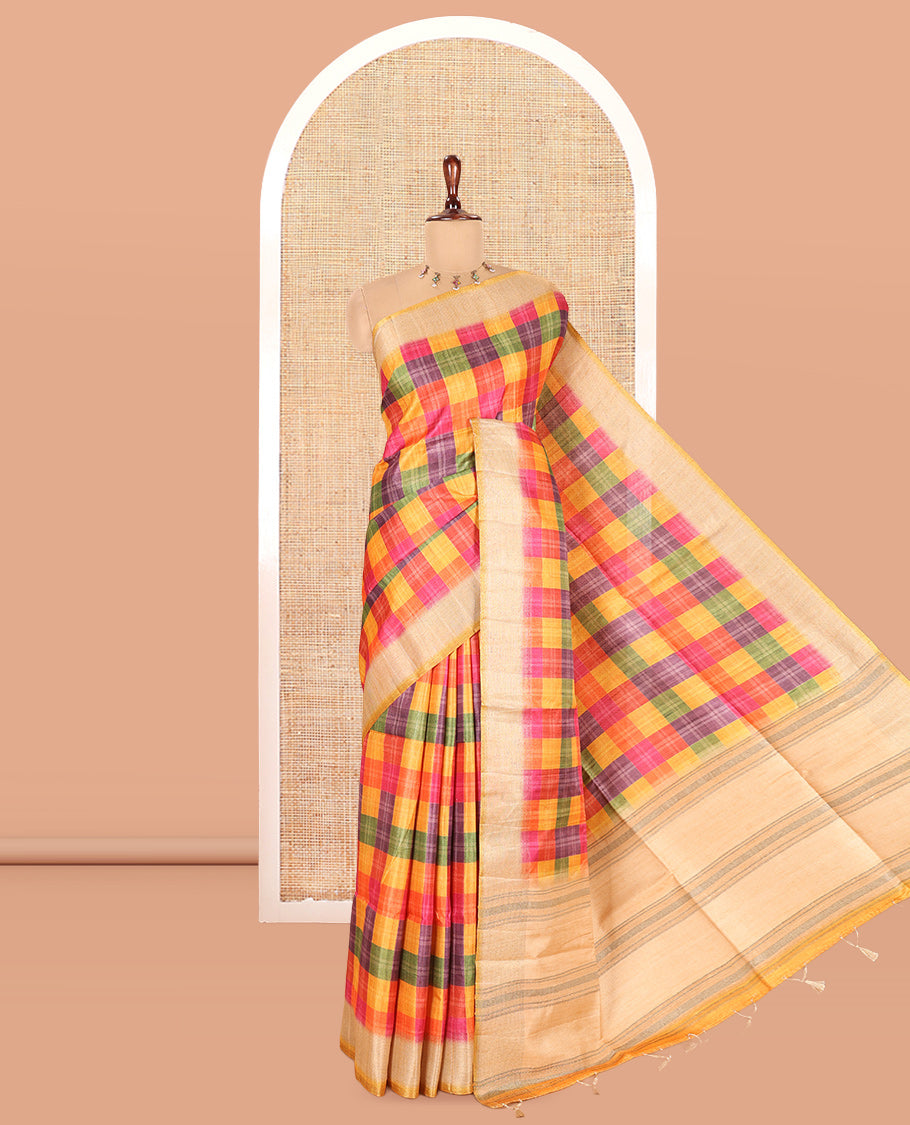 Mustard Fancy Tussar Silk Saree