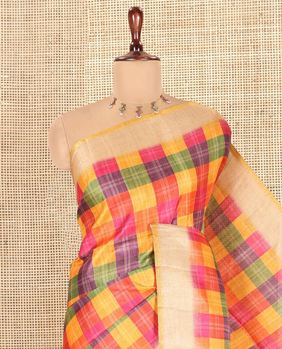 Mustard Fancy Tussar Silk Saree