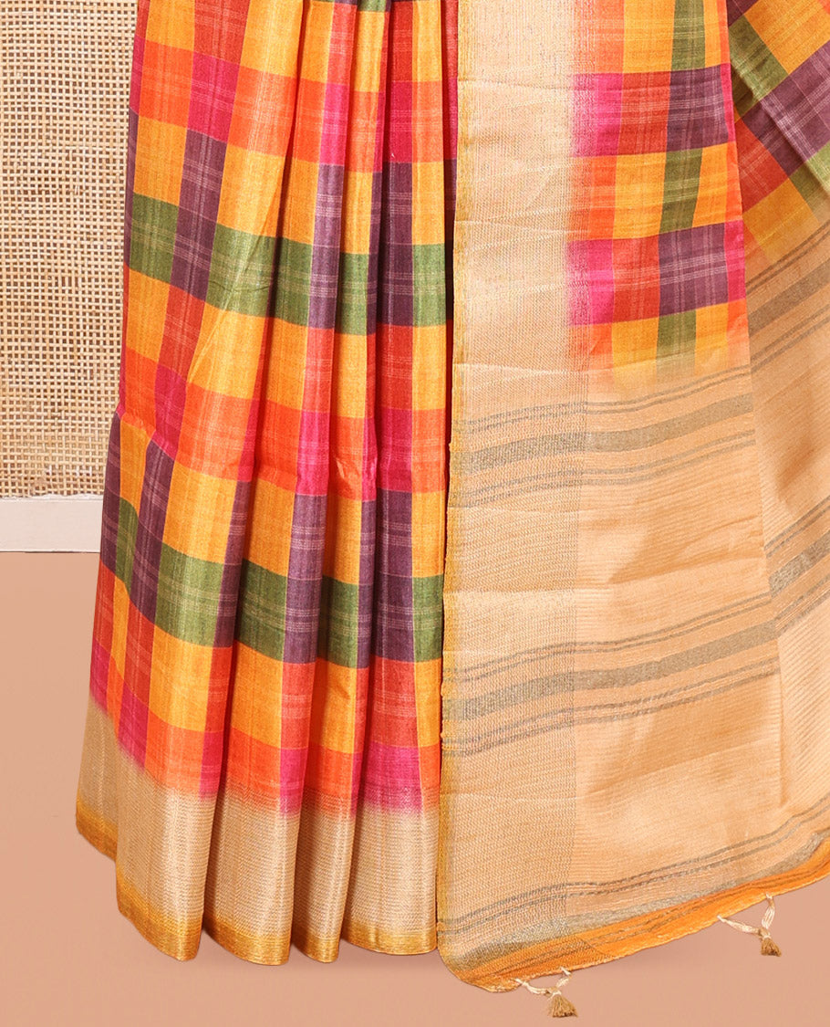 Mustard Fancy Tussar Silk Saree
