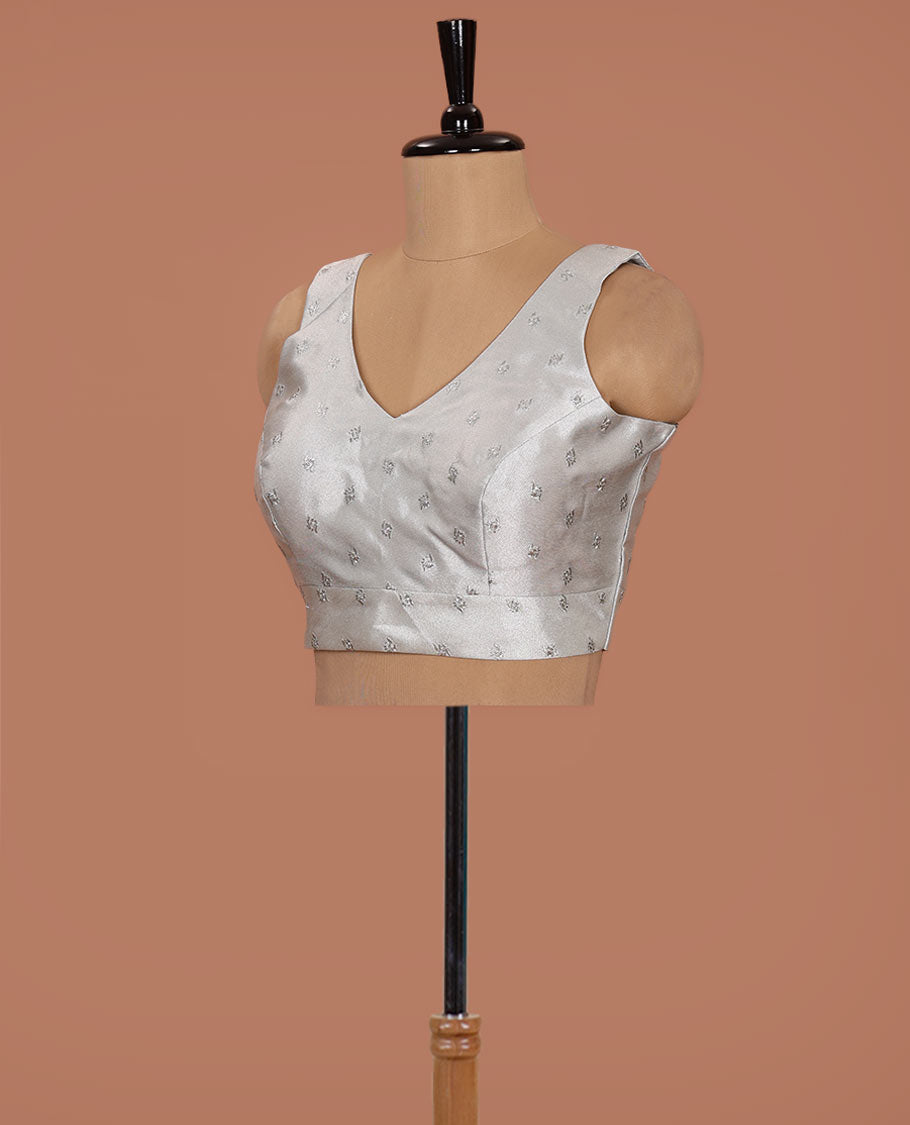 Sliver embroidered buttas front-back V-neck sleeveless readymade blouse