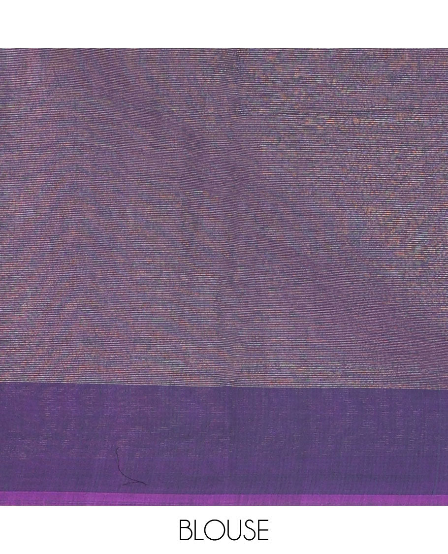 Blue zari buttas silk cotton saree, contrast zari floral motifs border, and zari rich jaal pallu