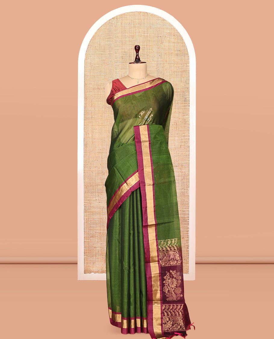 Green Floral Butta Silk Cotton Saree
