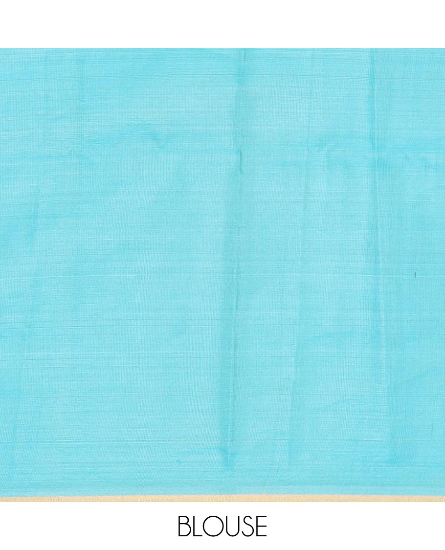Borderless sky blue sparsely striped tussar silk saree, striped pallu