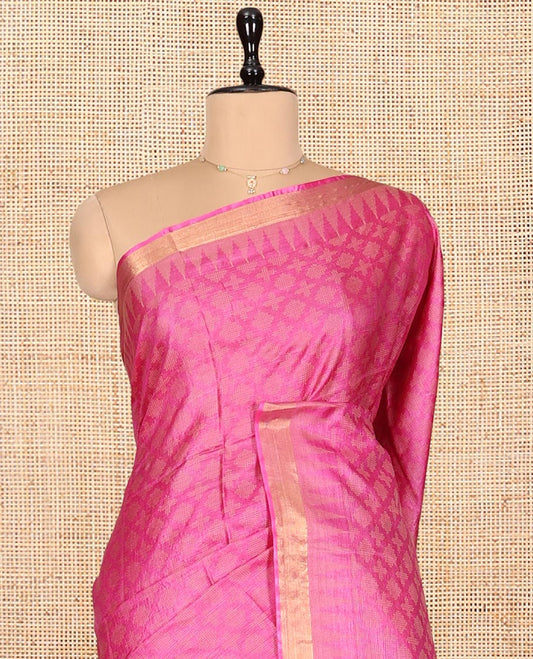 Pink Sparsely Textured Tussar Silk Saree, a Subtle Piping Border, a Self-Pallu, and a Matching Blouse