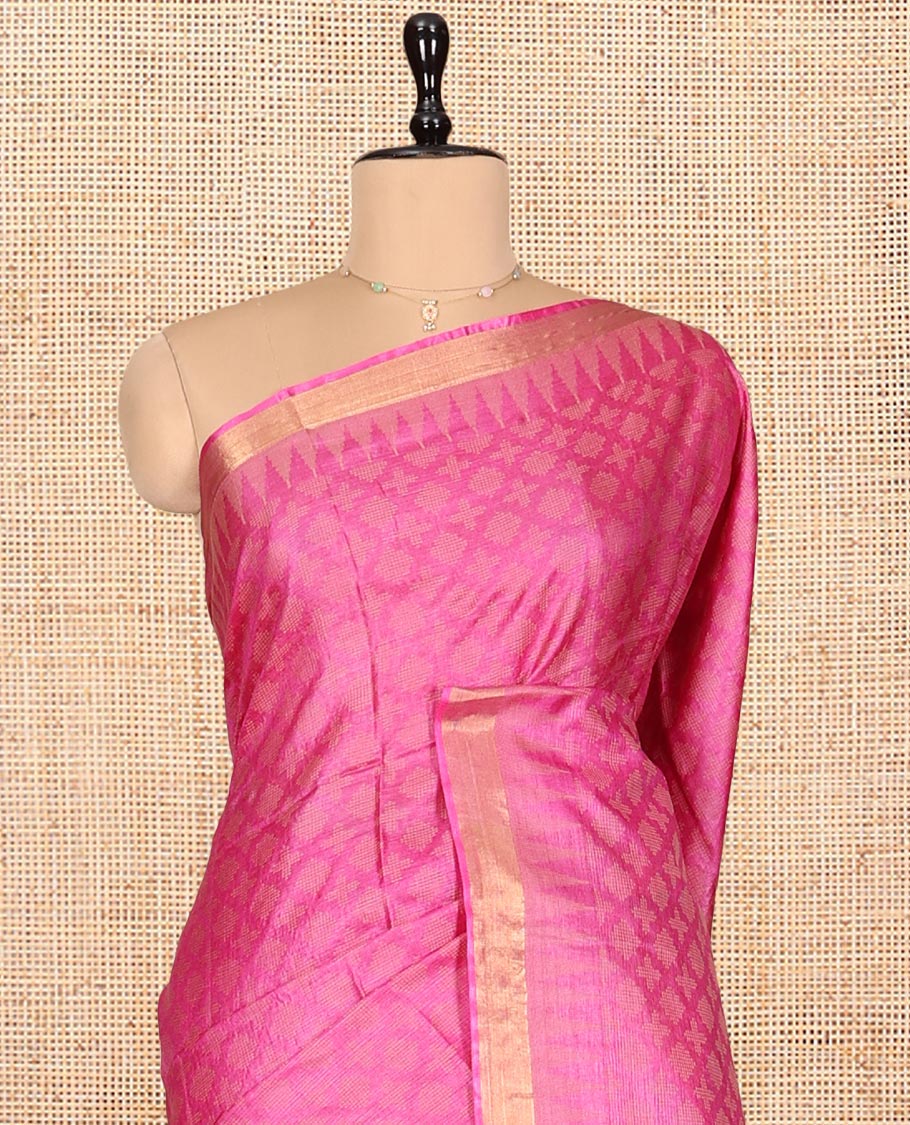 Pink Sparsely Textured Tussar Silk Saree, a Subtle Piping Border, a Self-Pallu, and a Matching Blouse