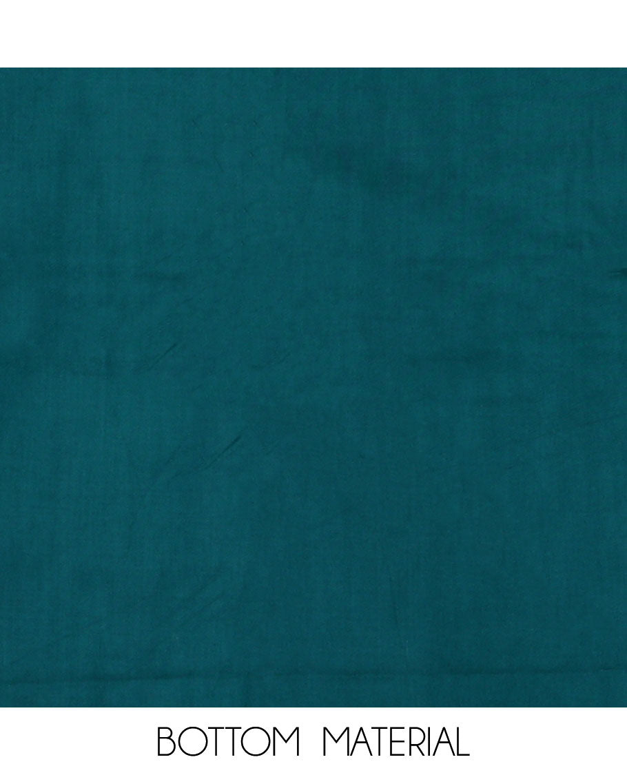 Blue material chudidar set, floral motifs printed and stone work top, plain bottom, and floral motifs printed dupatta