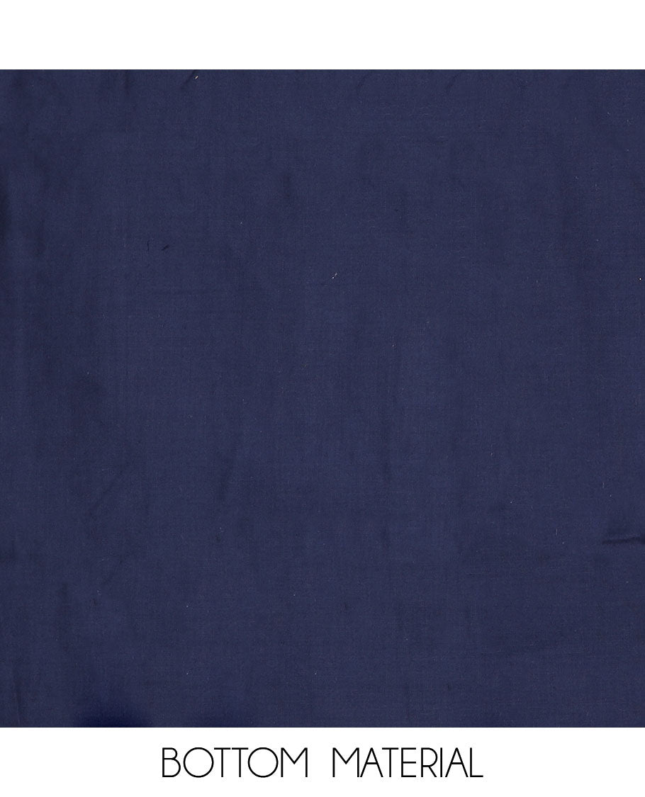 Blue material churidar set, floral print and neck embroidered top, plain bottom, and a floral embroidered dupatta