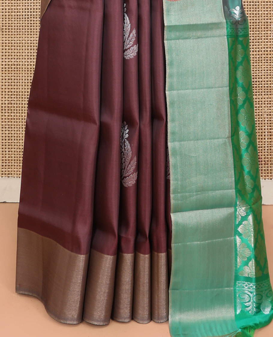 Brown Uppada Saree, Decorated with Floral Buttas, a Bavanji Border, Contrast Intricate Pallu, and a Contrast Blouse
