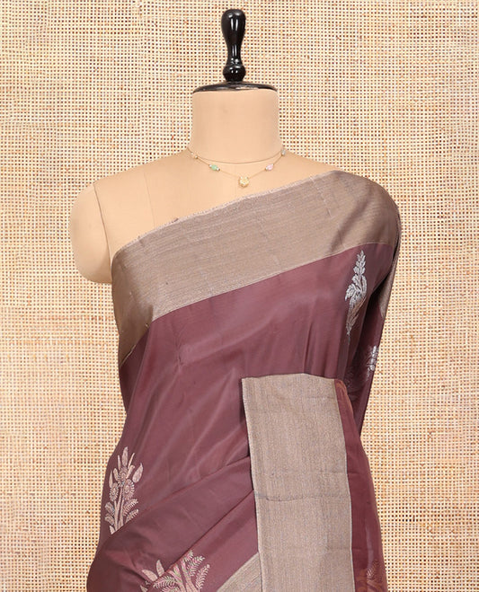 Brown Uppada Saree, Decorated with Floral Buttas, a Bavanji Border, Contrast Intricate Pallu, and a Contrast Blouse