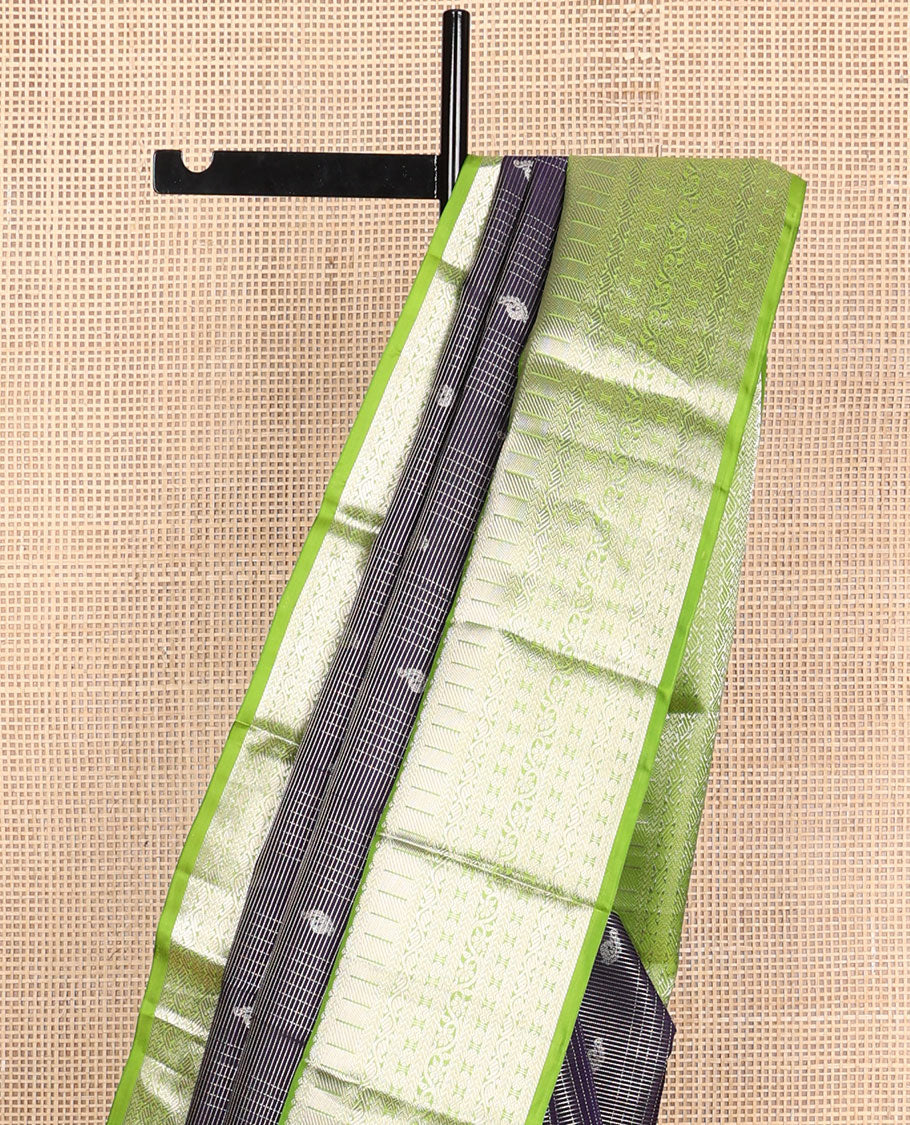 Black striped, buttas vasundhara elite silk saree with contrast zari design border & jaal design pallu
