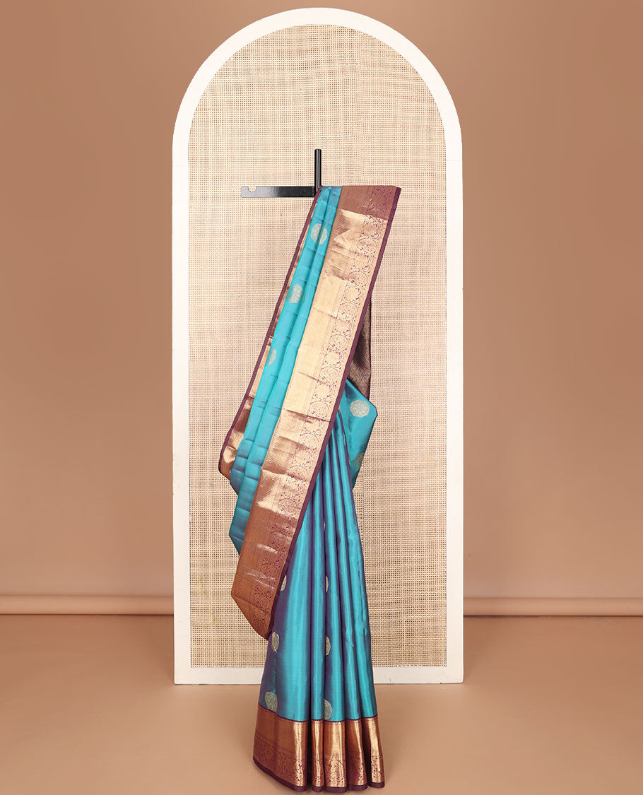 Blue zari buttas vasundhara elite silk saree, contrast traditional zari design border & ogee patterned pallu