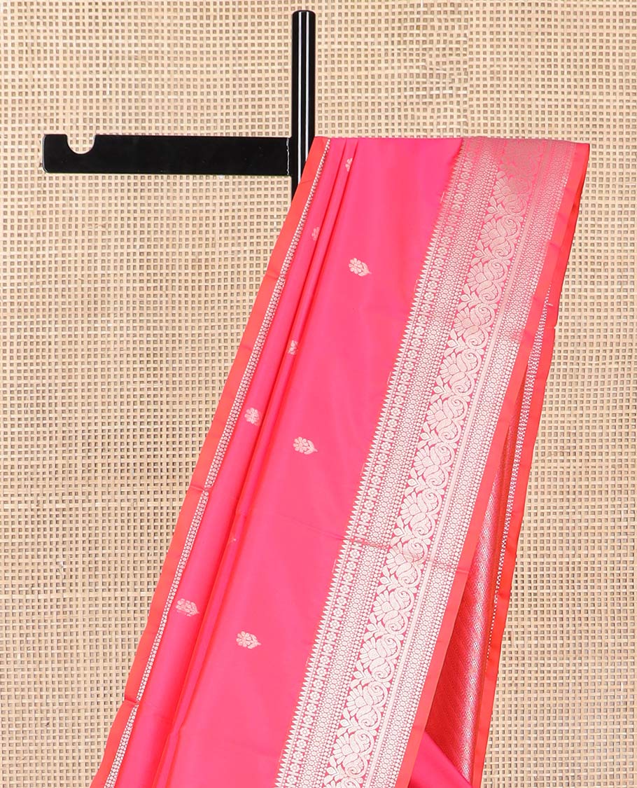 Pink floral buttas vasundhara elite silk saree with contrast  zari design border & striped floral design pallu