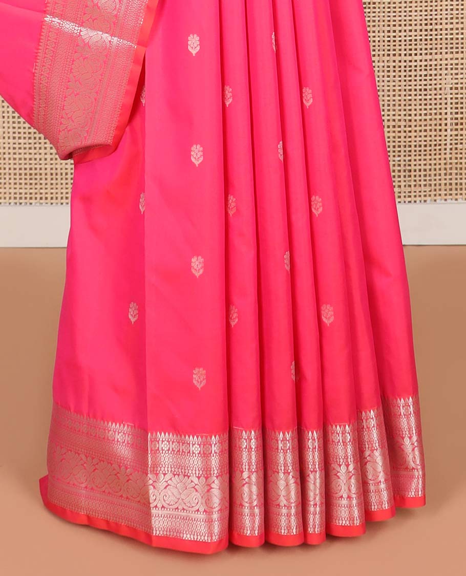 Pink floral buttas vasundhara elite silk saree with contrast  zari design border & striped floral design pallu