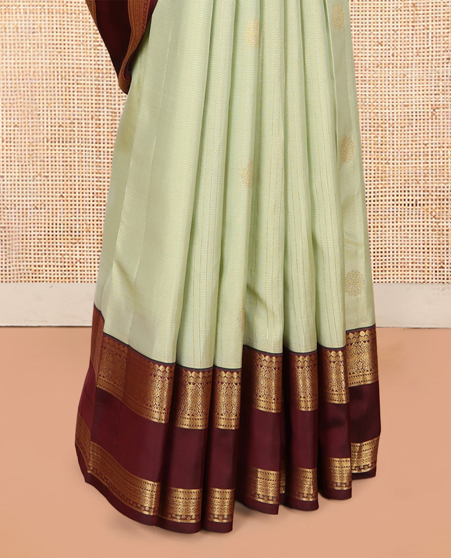 Green Zari Buttas-Stripes Vasundhara Lite Silk Mix Saree, a Contrast Rettai Pettu Border, Contrast Blouse