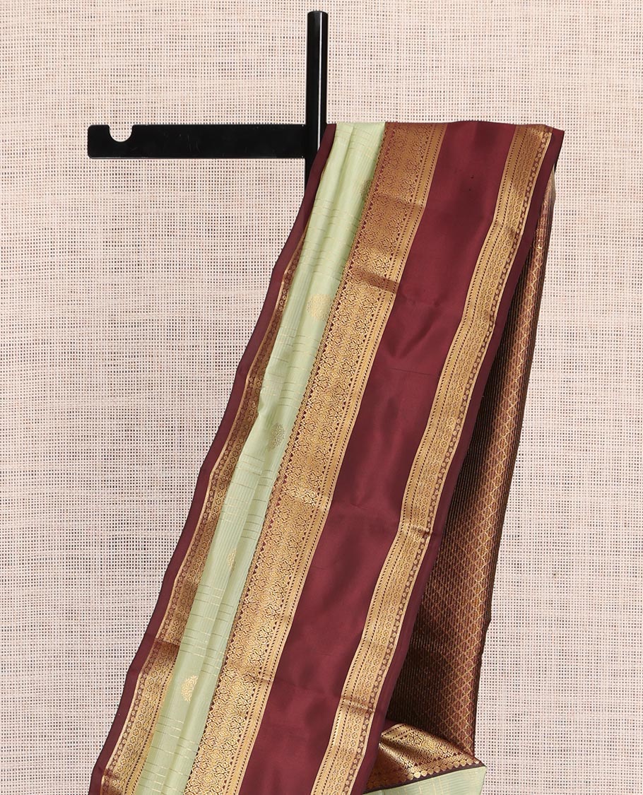 Green Zari Buttas-Stripes Vasundhara Lite Silk Mix Saree, a Contrast Rettai Pettu Border, Contrast Blouse