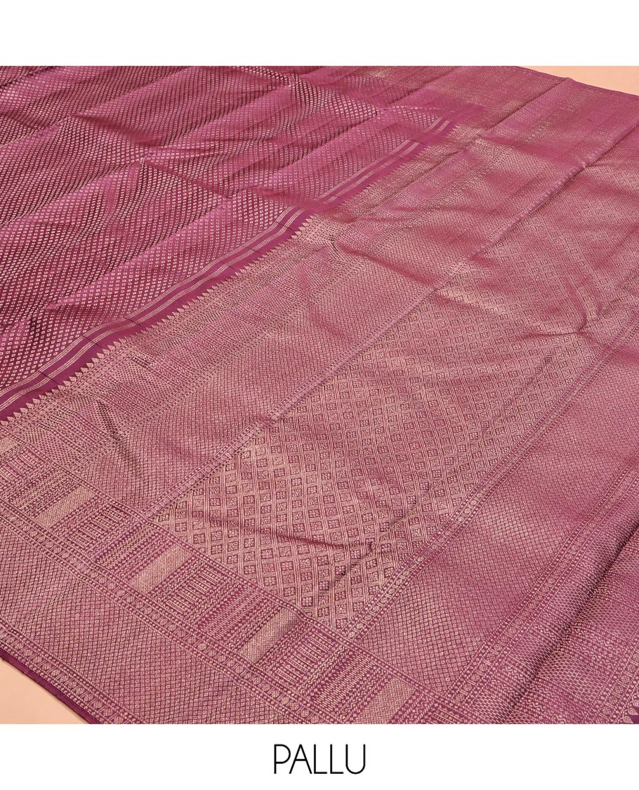 Purple Kanchipuram Wedding Silk Saree, Steeped in Richness of Buttas, a Traditional Zari Border, Jaal Pallu, and a Matching Blouse