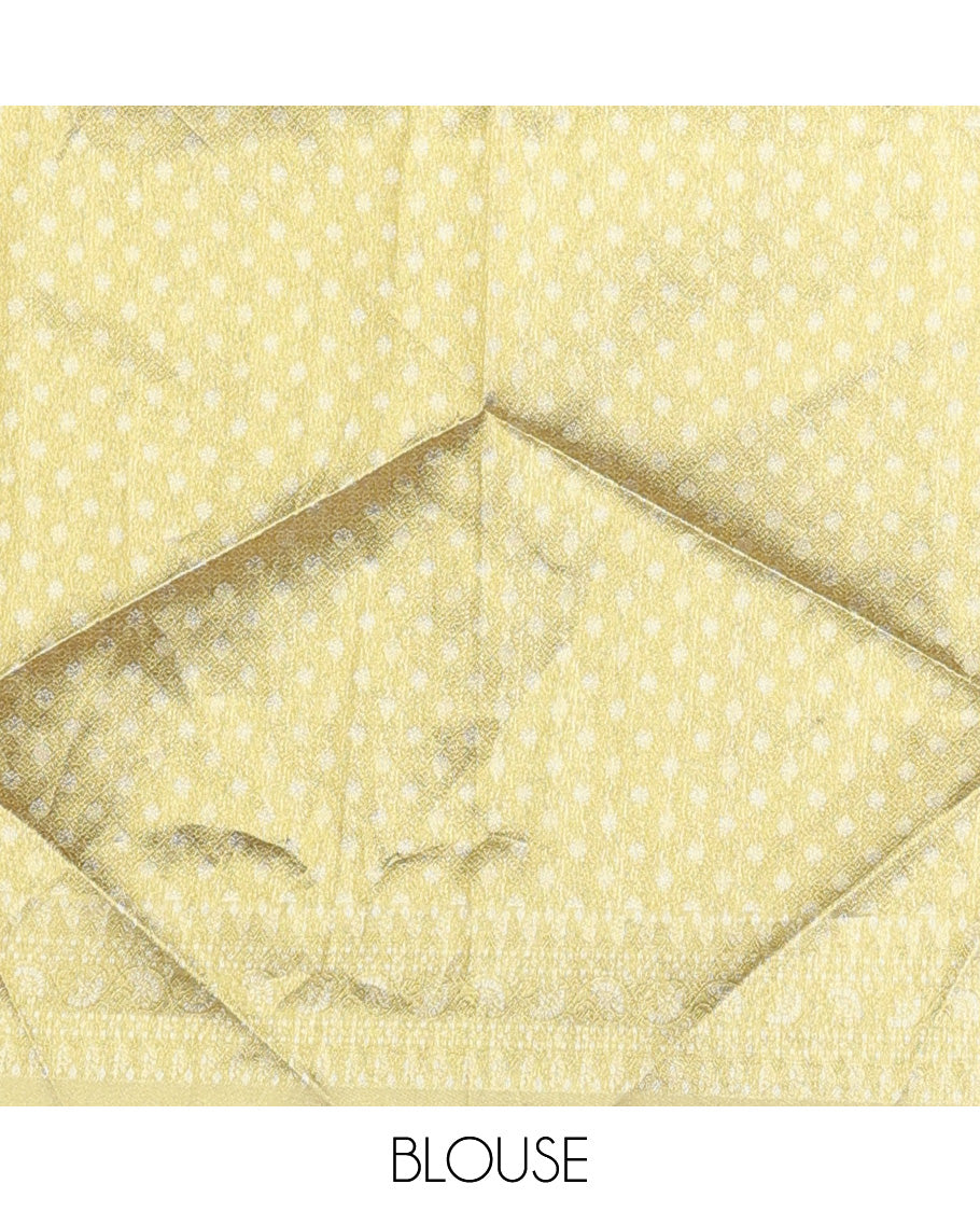 Pastel green art silk half-saree, brocade with contrast traditional border skirt, contrast brocade blouse, scallop embroidered dhavani, and detachable belt