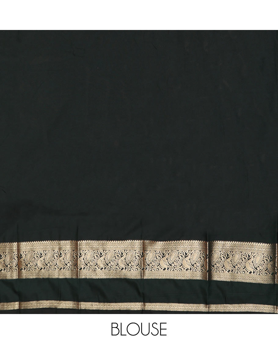 Yellow Budget Silk Saree Artfully Woven with Zari Peacock Buttas, Featuring a Traditional Zari-Design Steeped Border, Captivating Contrast Jaal Pallu, and a Contrast Blouse