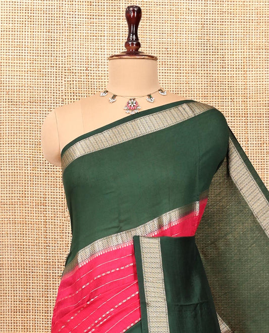 Pink Assam Silk Saree, Ornamented with Checks, Complemented by a Contrast Traditional Border, Zari-Design Pallu, and a Contrast Blouse