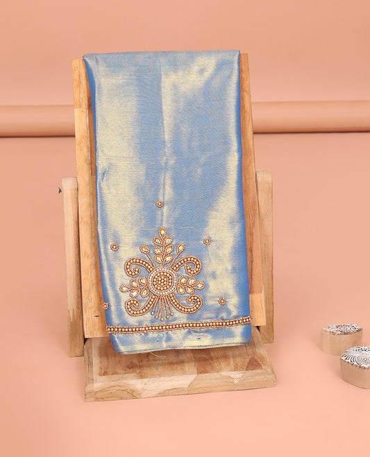 Shimmer Blue Aari Material Blouse Subtly Sparkled with Unique Designs in Sugar Bead Embroidery