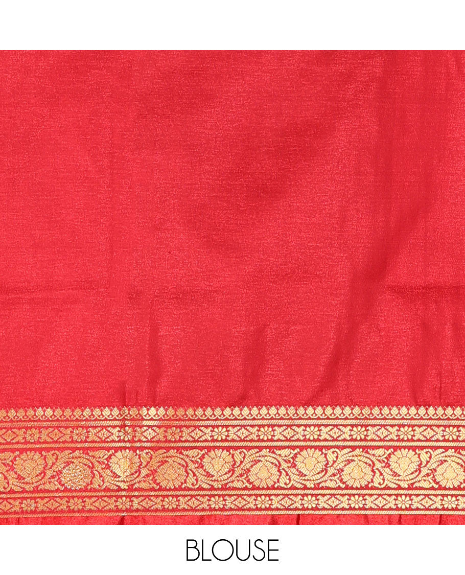 Sea green buttas semi banaras nylon with contrast zari designborder & floral jacquard pallu