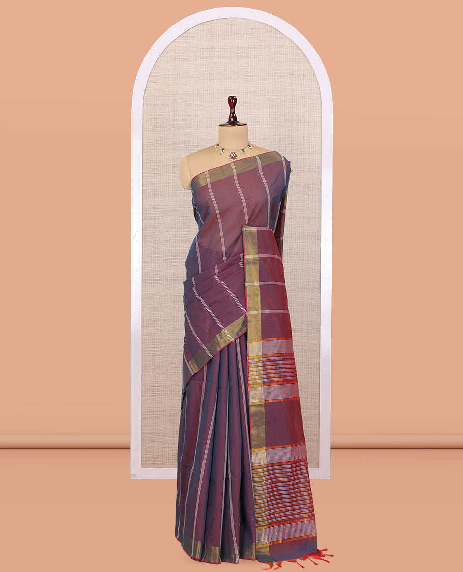 Maroon Jute Cotton Saree