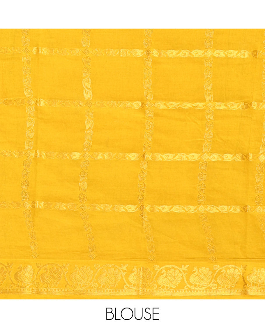 Maroon buttas enclosed zari checked Sungudi cotton saree, contrast traditional zari border & zari woven pallu