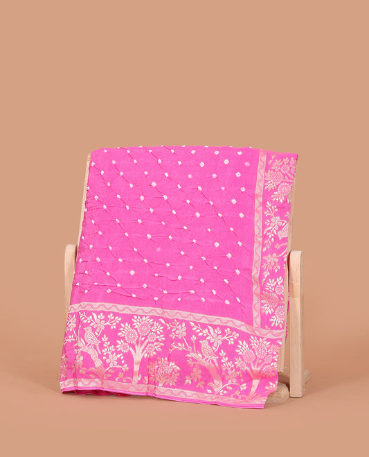 Pink Bandhani Dola Silk Saree