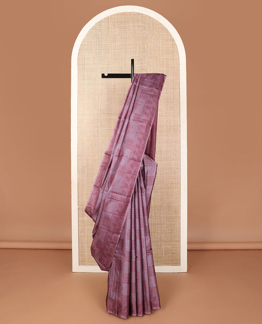 Pink geometric zari buttas tussar saree, zari border of geometric designs & pallu of jaal design