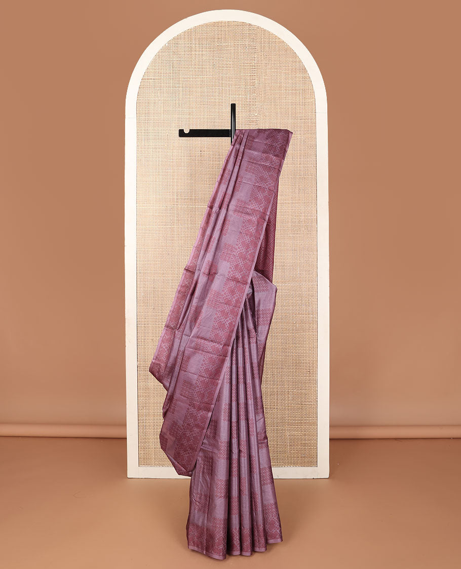 Pink geometric zari buttas tussar saree, zari border of geometric designs & pallu of jaal design