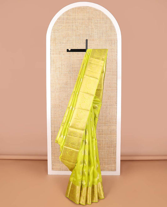 Light green floral design vasundhara elite silk saree with self floral design border & floral design pallu