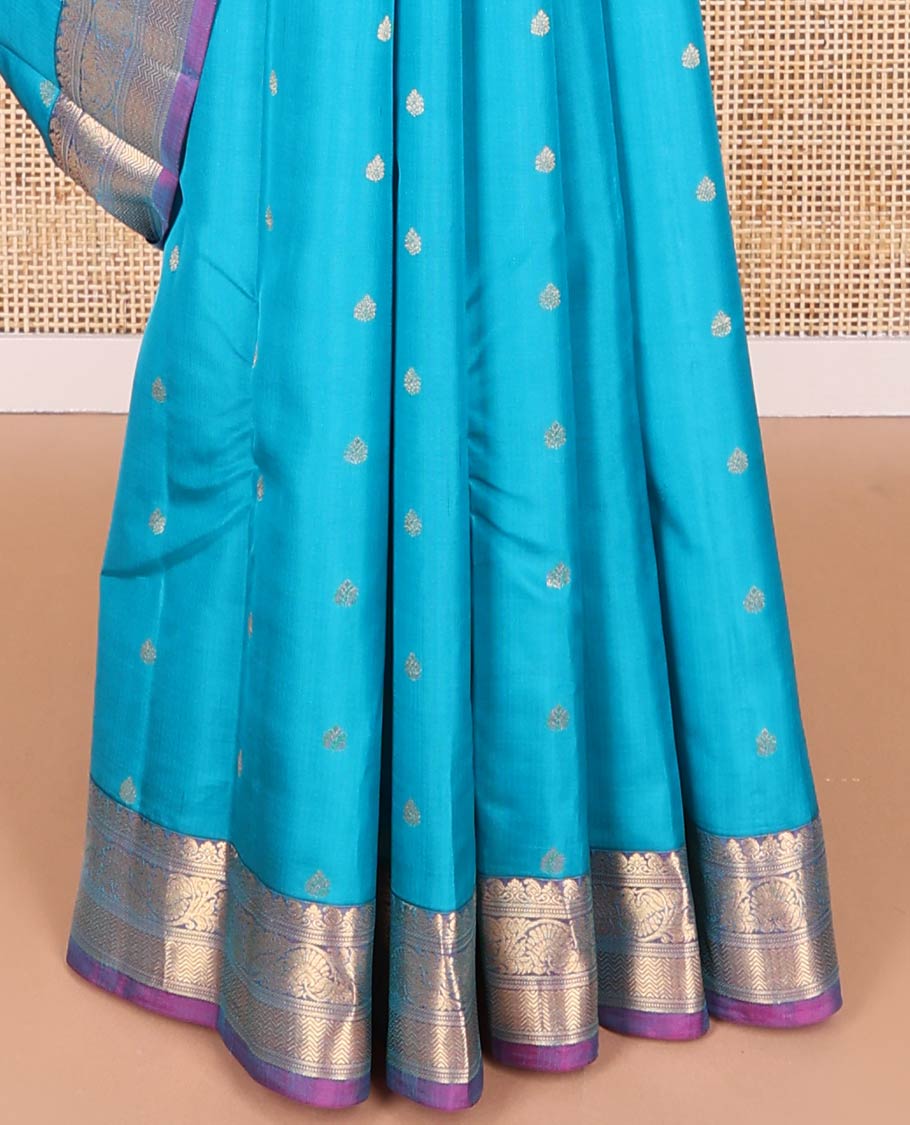 Light blue floral buttas vasundhara elite silk saree with contrast intricate zari design border & checked design pallu