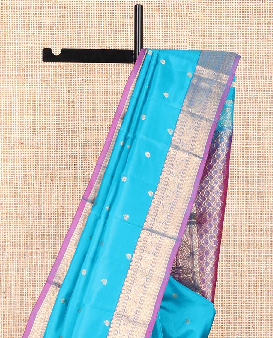 Light blue floral buttas vasundhara elite silk saree with contrast intricate zari design border & checked design pallu