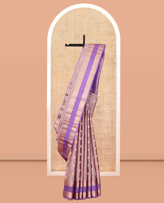 Grey Vasundhara Lite Silk Mix Saree, Richly Detailed with Zari Buttas, a Contrast Rettai Pettu Border of  Neli, and Chakram Designs, Grand Pallu, and a Contrast Blouse