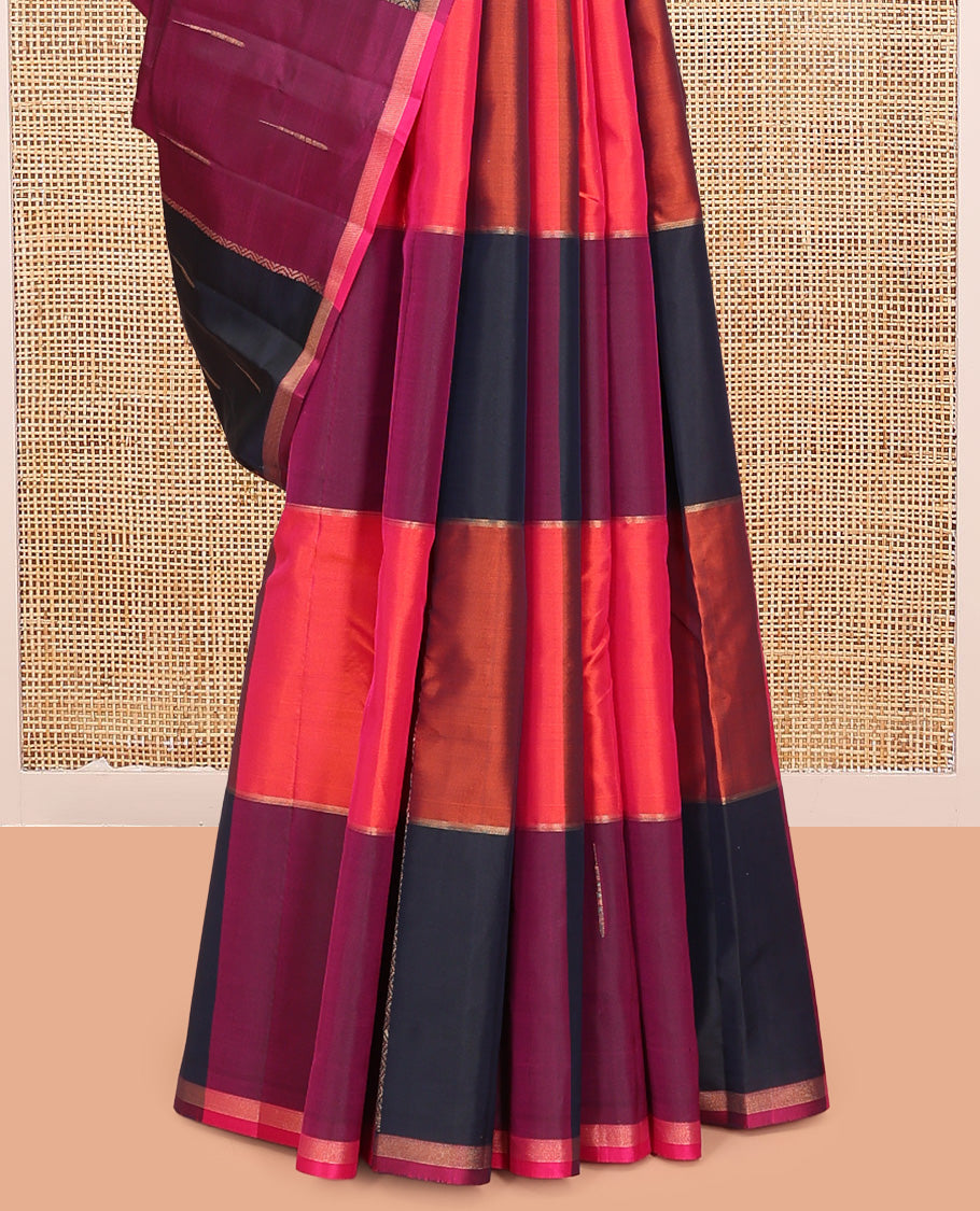 Multi-Color Checked Vasundhara Lite Silk Mix Saree, Elevated with Malli Mokku Buttas, a Zari Border, Intricate Pallu, and a Contrast Blouse
