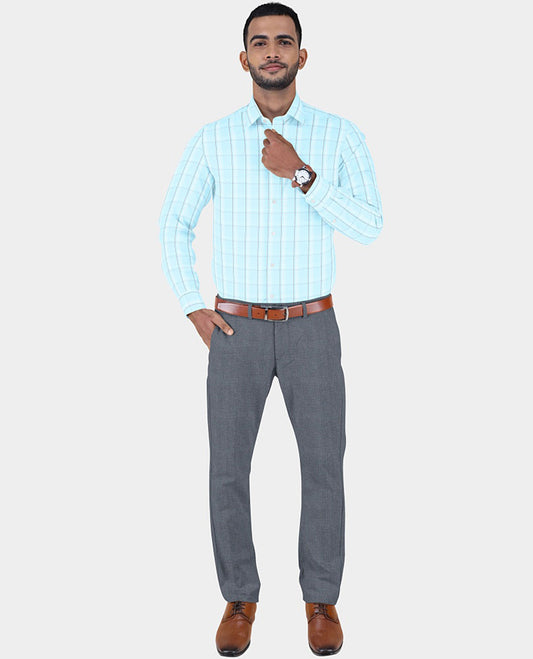 Japlon's men's material set, blue-checked design cotton shirt material with contrast heathered pants